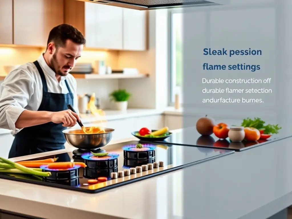 A Viking range with flames burning evenly under a pot, demonstrating precise temperature control and cooking performance.