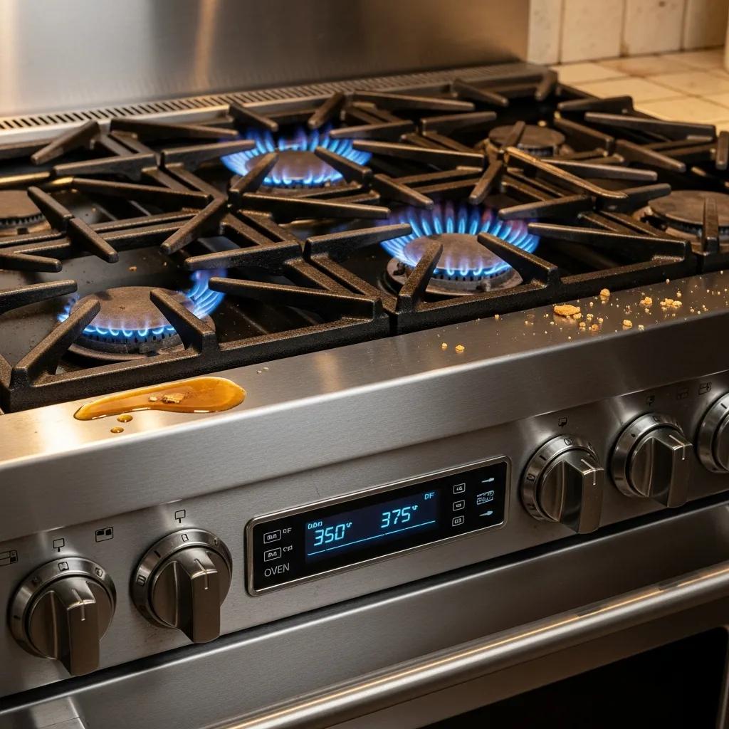 Close-up of a Viking range showing common issues like uneven flames and temperature inconsistencies