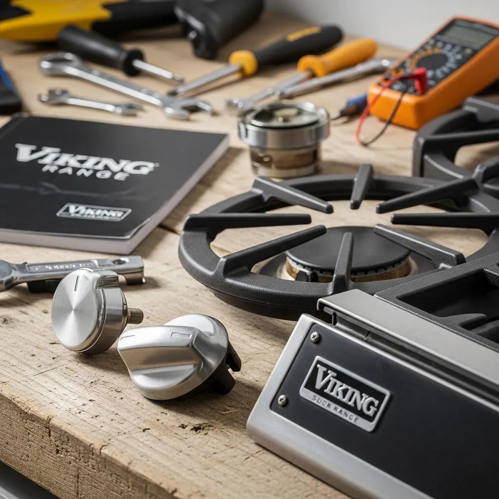 Genuine Viking parts on a workbench, emphasizing quality and authenticity