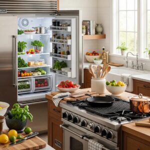 High-end Viking kitchen appliances in a vibrant kitchen setting