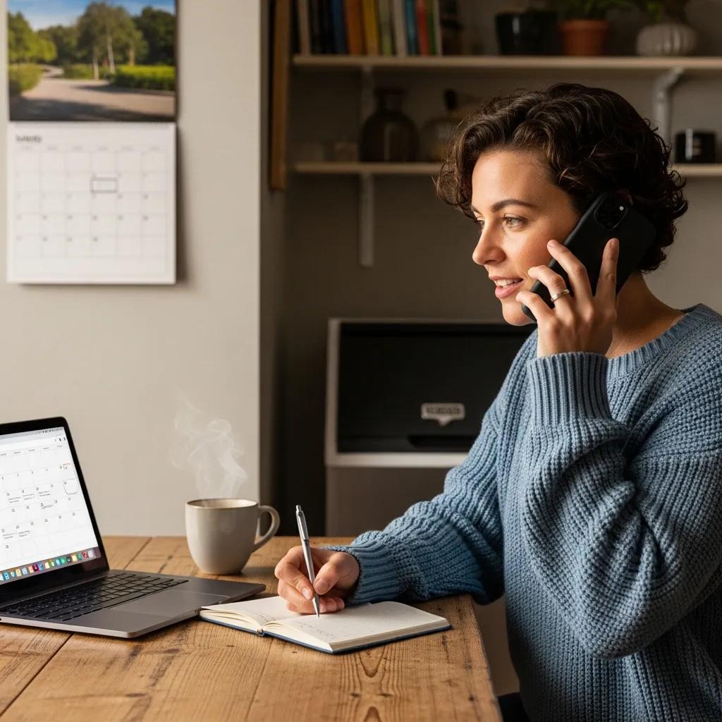 Person scheduling a repair appointment for a Viking ice maker in a cozy home setting