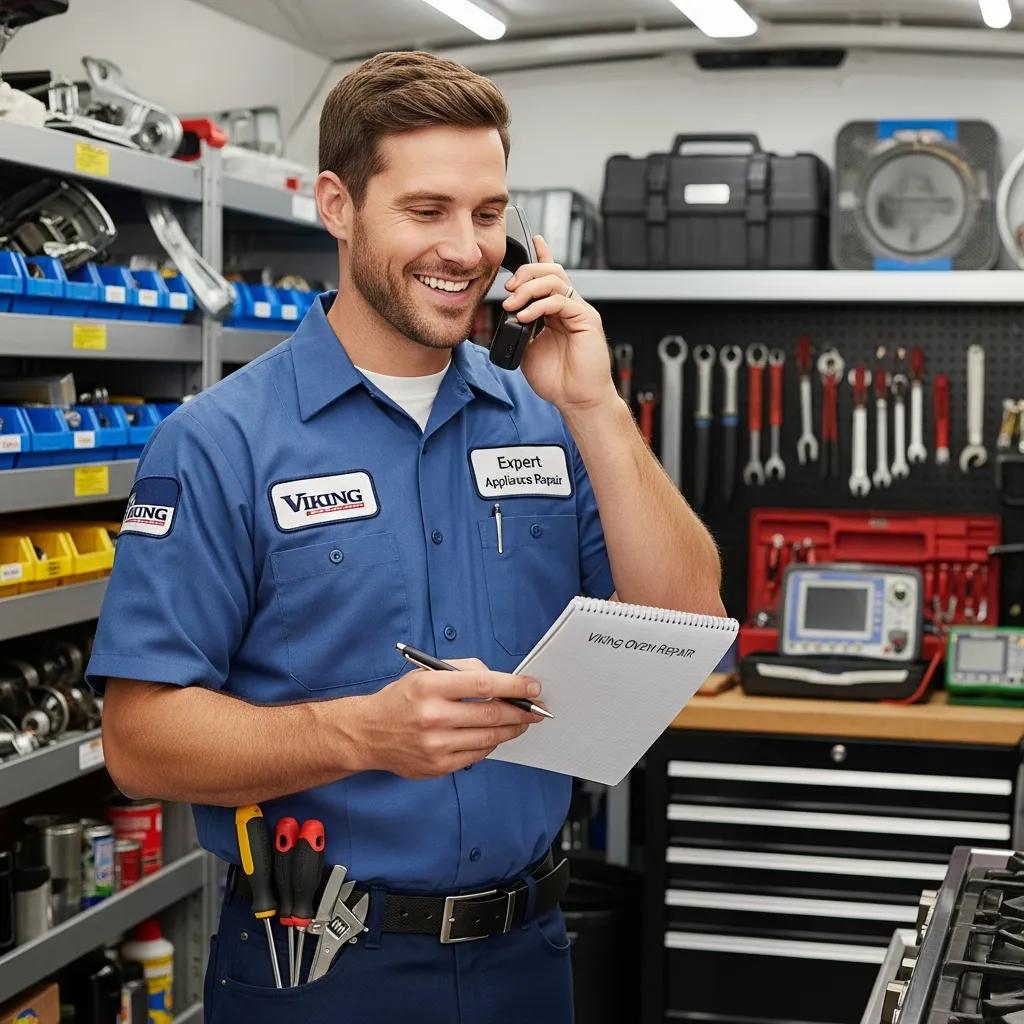 Technician scheduling a Viking oven repair appointment, showcasing professionalism