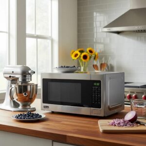 Viking microwave in a modern kitchen, highlighting its design and functionality