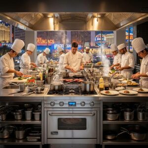 Viking oven in a busy Las Vegas Strip kitchen, highlighting its importance in commercial cooking