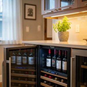 Viking wine cooler in a modern kitchen, highlighting its design and wine storage capabilities